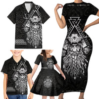Viking Family Matching Short Sleeve Bodycon Dress and Hawaiian Shirt Norse Enigma Odin's Vision - Wonder Print Shop
