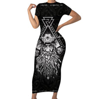 Viking Family Matching Short Sleeve Bodycon Dress and Hawaiian Shirt Norse Enigma Odin's Vision - Wonder Print Shop