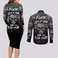 Skull Couples Matching Long Sleeve Bodycon Dress and Long Sleeve Button Shirts I'll Keep You - Wonder Print Shop