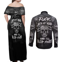 Skull Couples Matching Off Shoulder Maxi Dress and Long Sleeve Button Shirts I'll Keep You - Wonder Print Shop