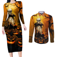 Happy Halloween Party Couples Matching Long Sleeve Bodycon Dress and Long Sleeve Button Shirts - Wonder Print Shop