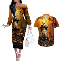 Happy Halloween Party Couples Matching Off The Shoulder Long Sleeve Dress and Hawaiian Shirt - Wonder Print Shop