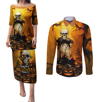 Happy Halloween Party Couples Matching Puletasi Dress and Long Sleeve Button Shirts - Wonder Print Shop