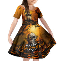Happy Halloween Party Family Matching Off Shoulder Long Sleeve Dress and Hawaiian Shirt - Wonder Print Shop
