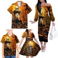 Happy Halloween Party Family Matching Off Shoulder Long Sleeve Dress and Hawaiian Shirt - Wonder Print Shop