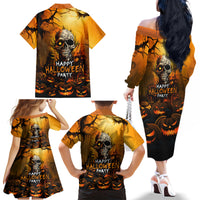 Happy Halloween Party Family Matching Off Shoulder Long Sleeve Dress and Hawaiian Shirt - Wonder Print Shop