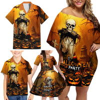 Happy Halloween Party Family Matching Off Shoulder Short Dress and Hawaiian Shirt - Wonder Print Shop