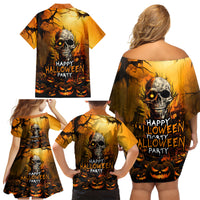 Happy Halloween Party Family Matching Off Shoulder Short Dress and Hawaiian Shirt - Wonder Print Shop
