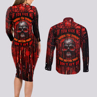 If You Kick Me When I'm Down You Better Pray I Don't Get Up Skull Couples Matching Long Sleeve Bodycon Dress and Long Sleeve Button Shirts - Wonder Print Shop