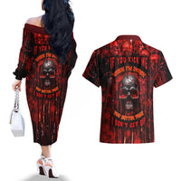 If You Kick Me When I'm Down You Better Pray I Don't Get Up Skull Couples Matching Off The Shoulder Long Sleeve Dress and Hawaiian Shirt - Wonder Print Shop