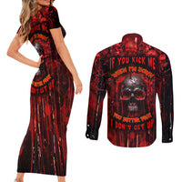 If You Kick Me When I'm Down You Better Pray I Don't Get Up Skull Couples Matching Short Sleeve Bodycon Dress and Long Sleeve Button Shirts - Wonder Print Shop