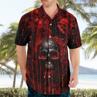 Hawaiian shirt in red and black with skull graphic and front lettering