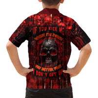 Kids red and black Hawaiian shirt with back skull graphic and lettering