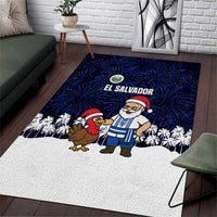 El Salvador Christmas Area Rug with Santa Claus Turkey Fireworks Palm Trees and National Emblem Design - Wonder Print Shop