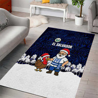 El Salvador Christmas Area Rug with Santa Claus Turkey Fireworks Palm Trees and National Emblem Design - Wonder Print Shop