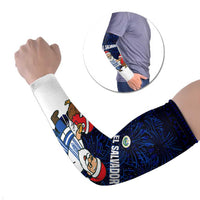 El Salvador Christmas Arm Sleeves with Santa Claus Turkey Fireworks Palm Trees and National Emblem Design - Wonder Print Shop