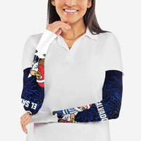 El Salvador Christmas Arm Sleeves with Santa Claus Turkey Fireworks Palm Trees and National Emblem Design - Wonder Print Shop