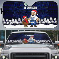 El Salvador Christmas Auto Sun Shade with Santa Claus Turkey Fireworks Palm Trees and National Emblem Design - Wonder Print Shop
