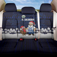El Salvador Christmas Back Car Seat Cover with Santa Claus Turkey Fireworks Palm Trees and National Emblem Design - Wonder Print Shop