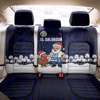 El Salvador Christmas Back Car Seat Cover with Santa Claus Turkey Fireworks Palm Trees and National Emblem Design - Wonder Print Shop