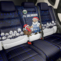 El Salvador Christmas Back Car Seat Cover with Santa Claus Turkey Fireworks Palm Trees and National Emblem Design - Wonder Print Shop