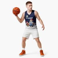 El Salvador Christmas Basketball Jersey with Santa Claus Turkey Fireworks Palm Trees and National Emblem Design - Wonder Print Shop