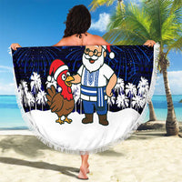 El Salvador Christmas Beach Blanket with Santa Claus Turkey Fireworks Palm Trees and National Emblem Design - Wonder Print Shop