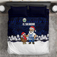 El Salvador Christmas Bedding Set with Santa Claus Turkey Fireworks Palm Trees and National Emblem Design - Wonder Print Shop