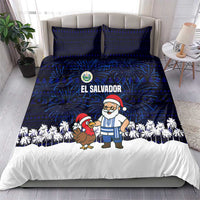 El Salvador Christmas Bedding Set with Santa Claus Turkey Fireworks Palm Trees and National Emblem Design - Wonder Print Shop