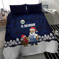 El Salvador Christmas Bedding Set with Santa Claus Turkey Fireworks Palm Trees and National Emblem Design - Wonder Print Shop