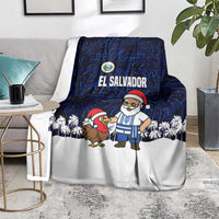 El Salvador Christmas Blanket with Santa Claus Turkey Fireworks Palm Trees and National Emblem Design - Wonder Print Shop