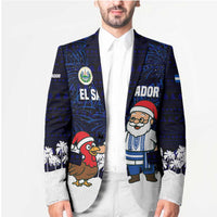 El Salvador Christmas Blazer with Santa Claus Turkey Fireworks Palm Trees and National Emblem Design - Wonder Print Shop