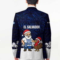 El Salvador Christmas Blazer with Santa Claus Turkey Fireworks Palm Trees and National Emblem Design - Wonder Print Shop