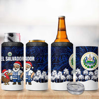 El Salvador Christmas 4 in 1 Can Cooler Tumbler with Santa Claus Turkey Fireworks Palm Trees and National Emblem Design - Wonder Print Shop