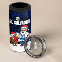 El Salvador Christmas 4 in 1 Can Cooler Tumbler with Santa Claus Turkey Fireworks Palm Trees and National Emblem Design - Wonder Print Shop