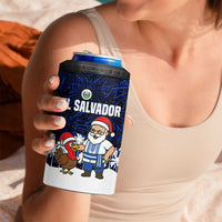 El Salvador Christmas 4 in 1 Can Cooler Tumbler with Santa Claus Turkey Fireworks Palm Trees and National Emblem Design - Wonder Print Shop