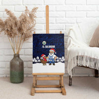 El Salvador Christmas Canvas Wall Art with Santa Claus Turkey Fireworks Palm Trees and National Emblem Design - Wonder Print Shop