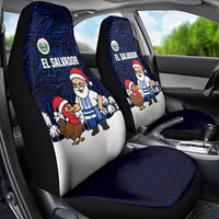 El Salvador Christmas Car Seat Cover with Santa Claus Turkey Fireworks Palm Trees and National Emblem Design - Wonder Print Shop
