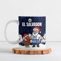 El Salvador Christmas Ceramic Mug with Santa Claus Turkey Fireworks Palm Trees and National Emblem Design - Wonder Print Shop