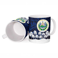El Salvador Christmas Ceramic Mug with Santa Claus Turkey Fireworks Palm Trees and National Emblem Design - Wonder Print Shop