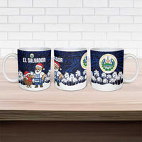 El Salvador Christmas Ceramic Mug with Santa Claus Turkey Fireworks Palm Trees and National Emblem Design - Wonder Print Shop