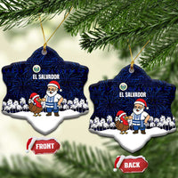 El Salvador Christmas Ceramic Ornament with Santa Claus Turkey Fireworks Palm Trees and National Emblem Design - Wonder Print Shop