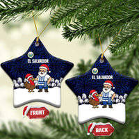 El Salvador Christmas Ceramic Ornament with Santa Claus Turkey Fireworks Palm Trees and National Emblem Design - Wonder Print Shop