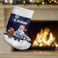 El Salvador Christmas Stocking with Santa Claus Turkey Fireworks Palm Trees and National Emblem Design - Wonder Print Shop
