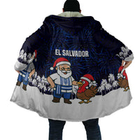 El Salvador Christmas Cloak with Santa Claus Turkey Fireworks Palm Trees and National Emblem Design - Wonder Print Shop