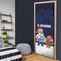 El Salvador Christmas Door Cover with Santa Claus Turkey Fireworks Palm Trees and National Emblem Design - Wonder Print Shop