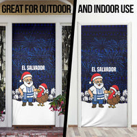 El Salvador Christmas Door Cover with Santa Claus Turkey Fireworks Palm Trees and National Emblem Design - Wonder Print Shop