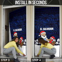 El Salvador Christmas Door Cover with Santa Claus Turkey Fireworks Palm Trees and National Emblem Design - Wonder Print Shop
