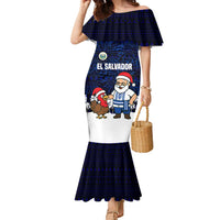 El Salvador Christmas Family Matching Mermaid Dress and Hawaiian Shirt with Santa Claus Turkey Fireworks Palm Trees and National Emblem Design - Wonder Print Shop