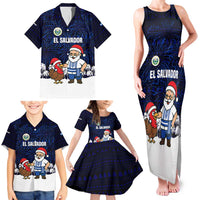 El Salvador Christmas Family Matching Tank Maxi Dress and Hawaiian Shirt with Santa Claus Turkey Fireworks Palm Trees and National Emblem Design - Wonder Print Shop